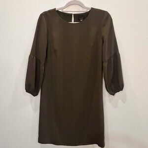Ann Taylor Olive Green‎ Shift Dress Blouson Long Sleeves Size 2